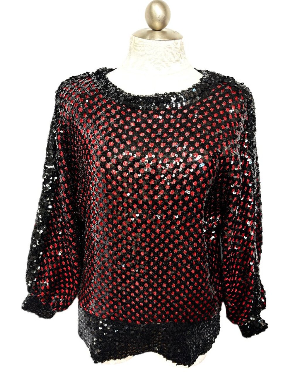 VTG 80’s Julie Duroche Black & Red Sequined Sweater for After Five Medium